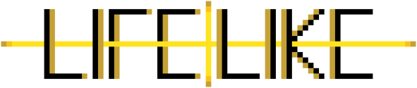 Lifelike's logo. Black text that spells out LIFELIKE with a yellow, four pointed star running horizontally through the letters